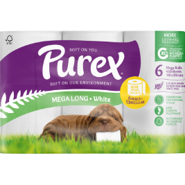 Purex Mega Long White 2 Ply Toilet Rolls 6 x 450 sheets