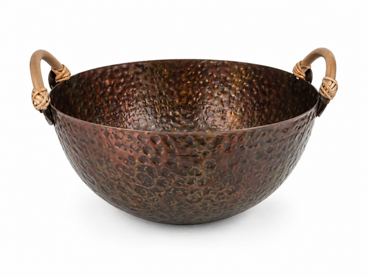Antique Copper Decorative Bowl with Handles