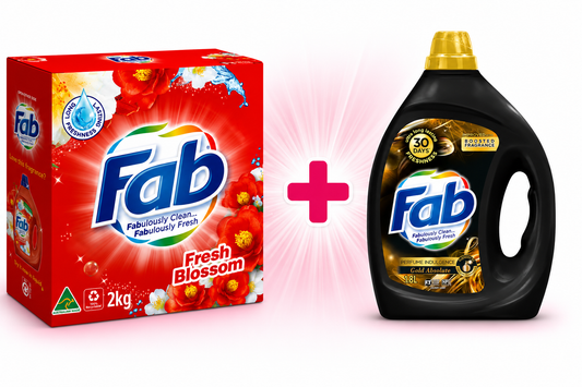 Fab Combo - Surf Laundry Detergent 2 kg Powder plus Gold Absolute Liquid Laundry Detergent – 1.8L