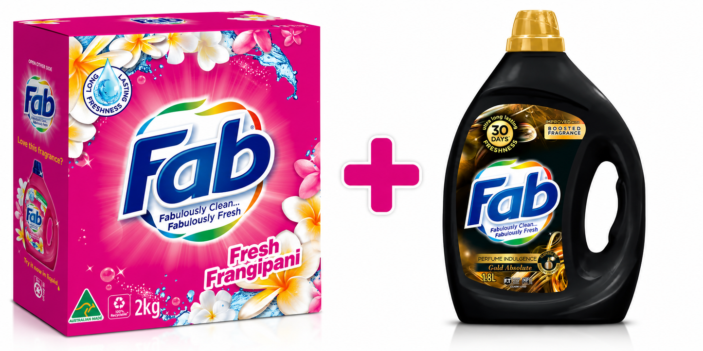 Fab Combo - Surf Laundry Detergent 2kg Powder plus Gold Absolute 1.8L Laundry Liquid