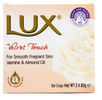 Lux pk3 x 80g bar soap velvet touch jasmine &amp; almond oil