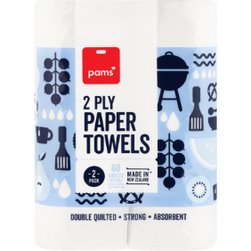 Pams White 2Ply Paper Towels 2 x 60 sheets